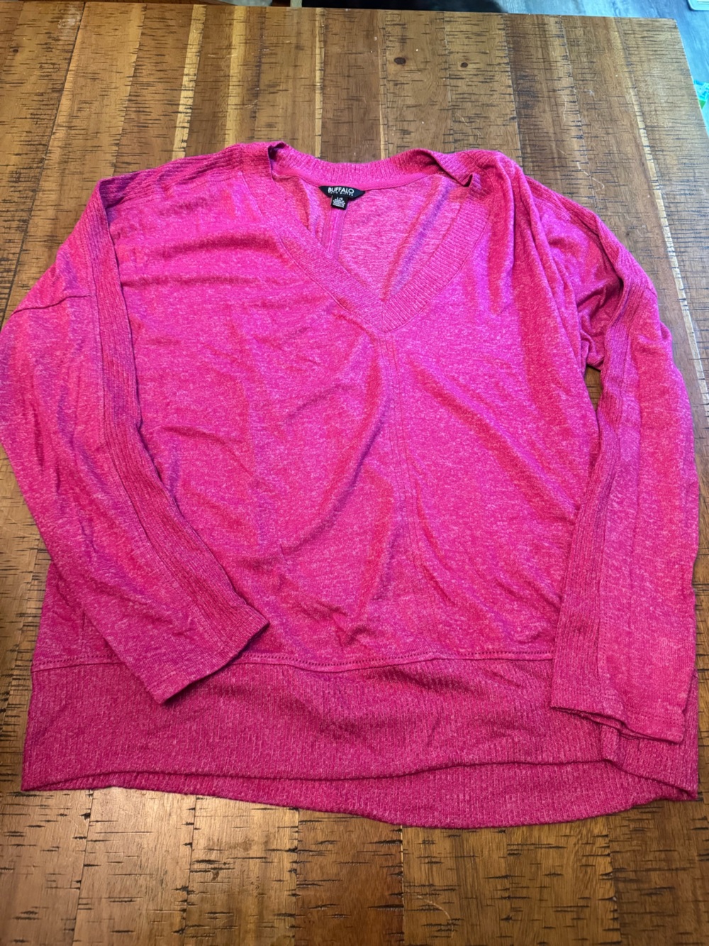 Buffalo David Bitton Large Heathered Hot Pink V-Neck Top